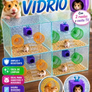 ardillero de vidrio con dos ruedas y casita